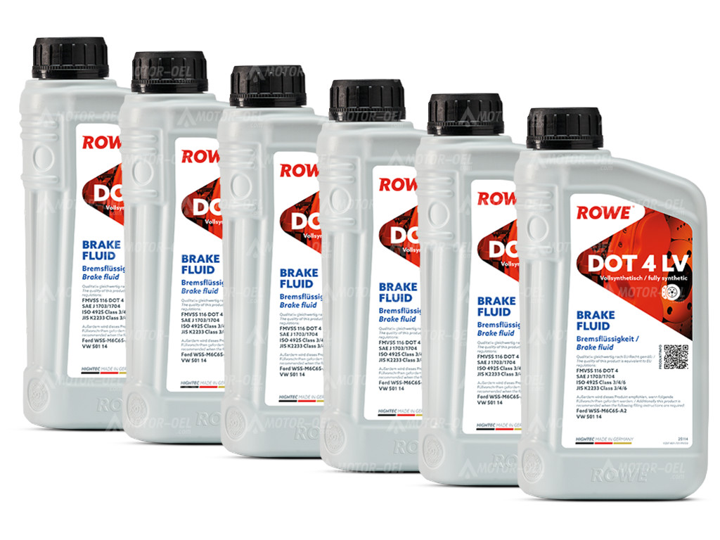 ROWE HIGHTEC BRAKE FLUID DOT 4 LV, 6 Liter (6x1L), 25114