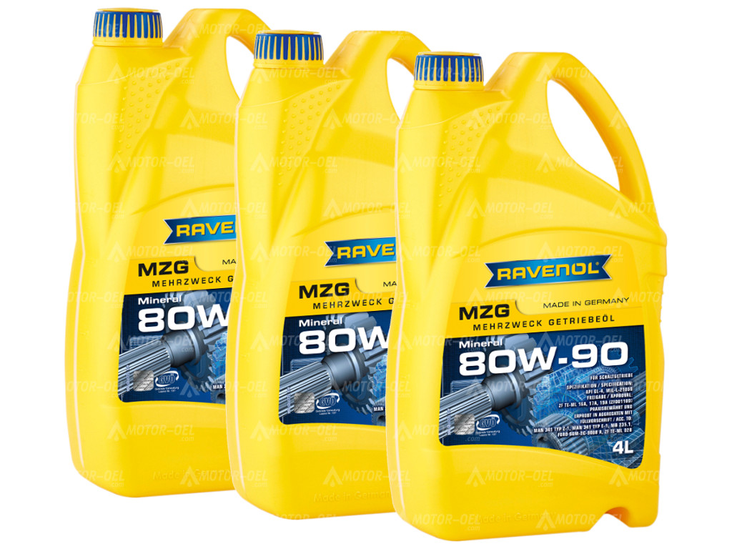 RAVENOL Mehrzweck-Getriebeöl  MZG SAE 80W-90 GL-4, 12 (3x4) Ltr.