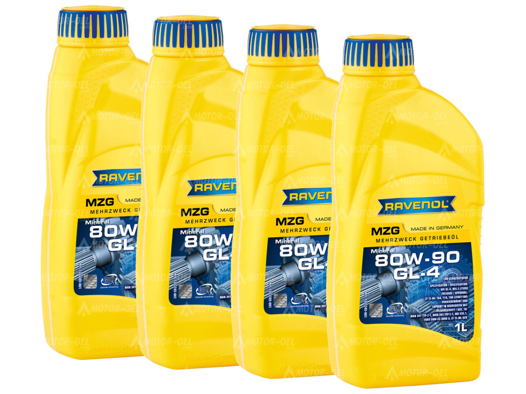 RAVENOL Mehrzweck-Getriebeöl  MZG SAE 80W-90 GL-4, 4 (4x1) Ltr.