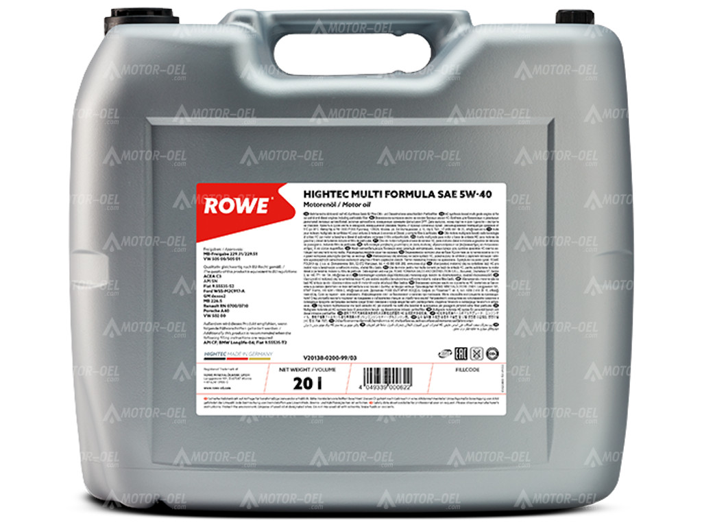 ROWE HIGHTEC MULTI FORMULA SAE 5W-40, 20 Liter, 20138
