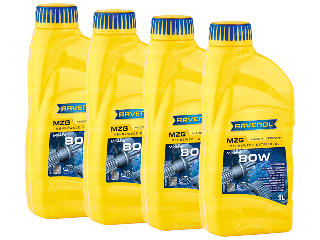 RAVENOL Mehrzweck-Getriebeöl MZG SAE 80 GL-4, 4 Liter (4x1L), 1223101