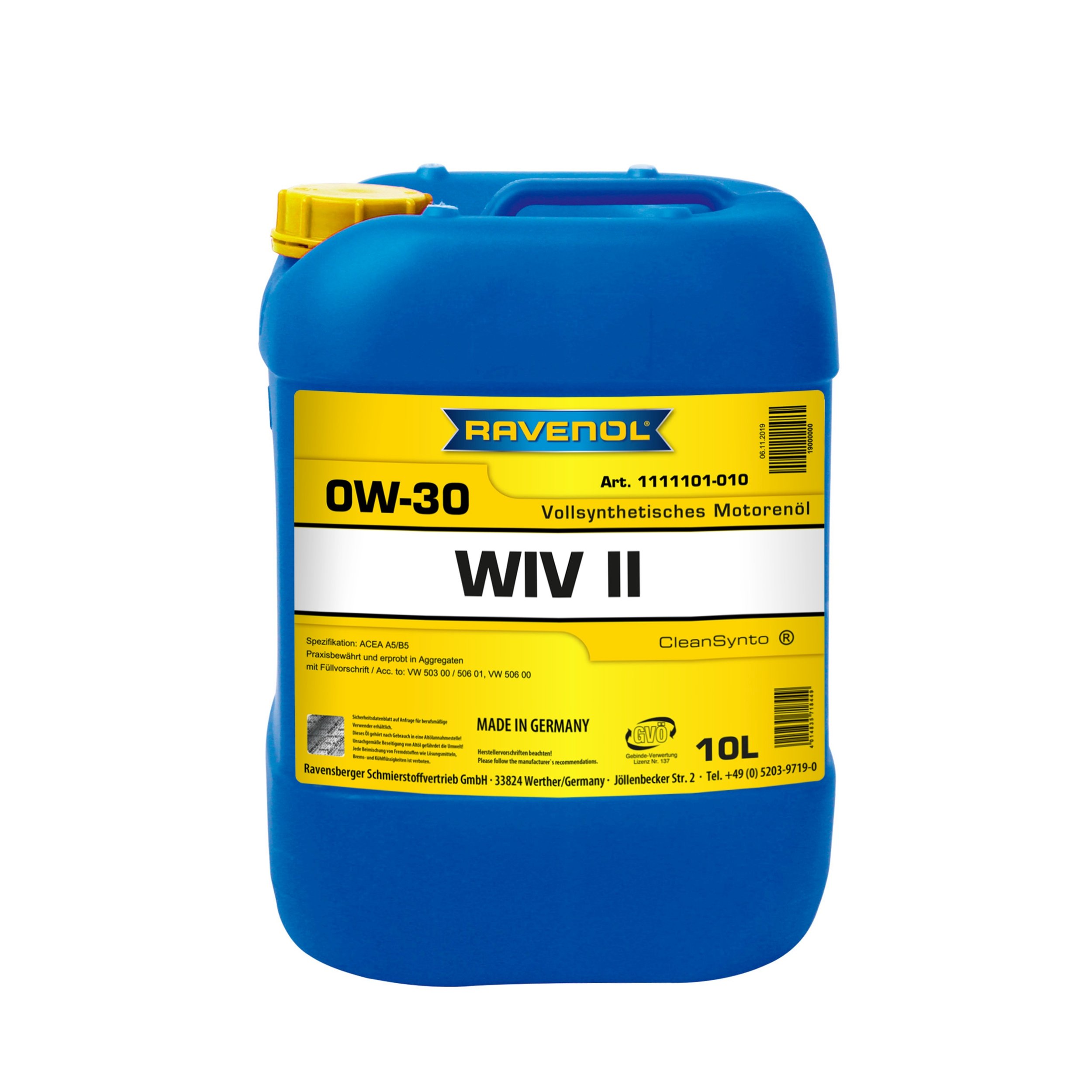 20 Liter (2x10L) RAVENOL WIV II SAE 0W-30, 1111101