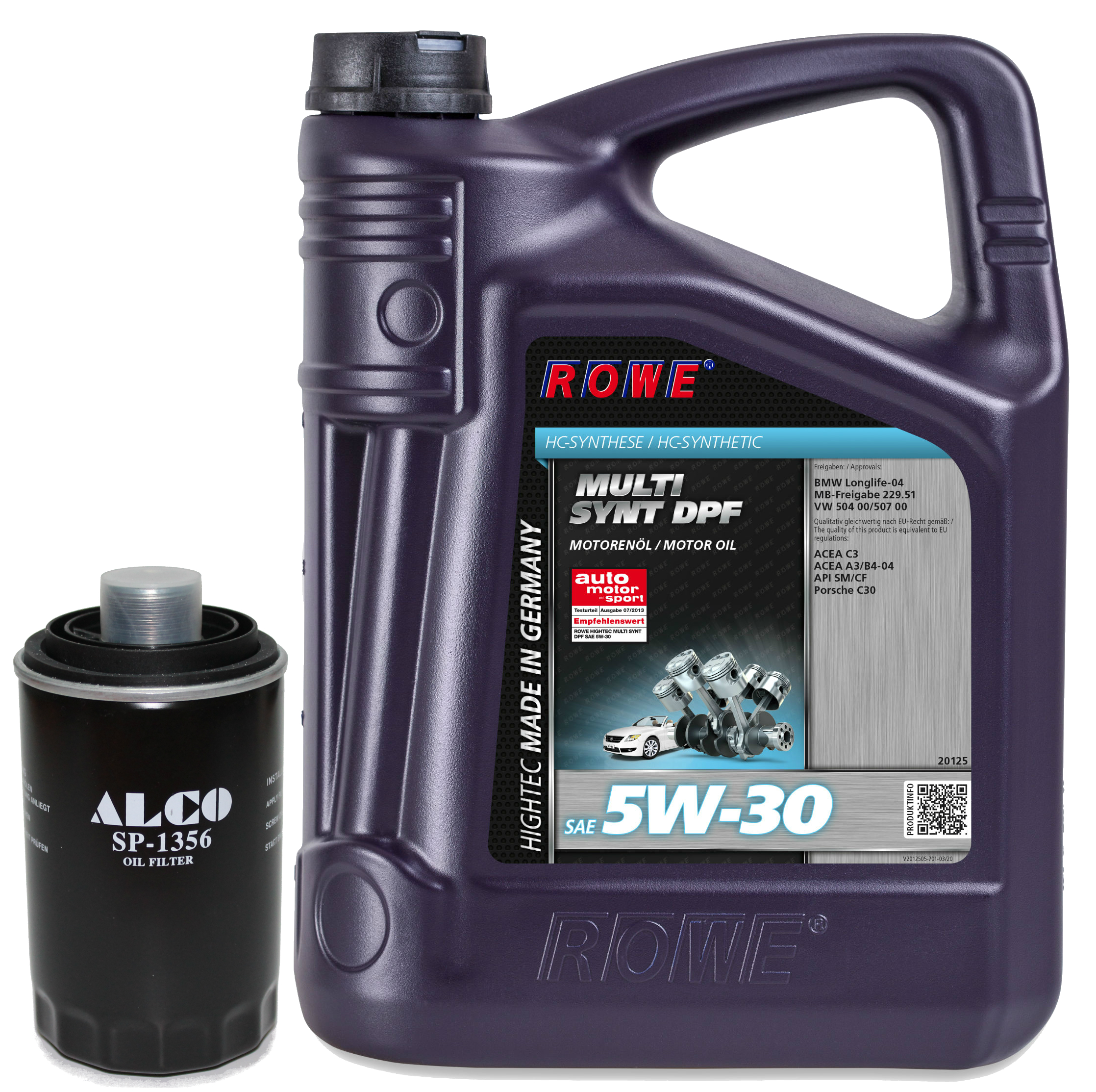 Ölwechsel Set ROWE HIGHTEC MULTI SYNT DPF SAE 5W-30, 5 Liter + Ölfilter ALCO SP-1356 Ölwechsel Set ROWE HIGHTEC MULTI SYNT DPF SAE 5W-30, 5 Liter + Ölfilter ALCO SP-1356