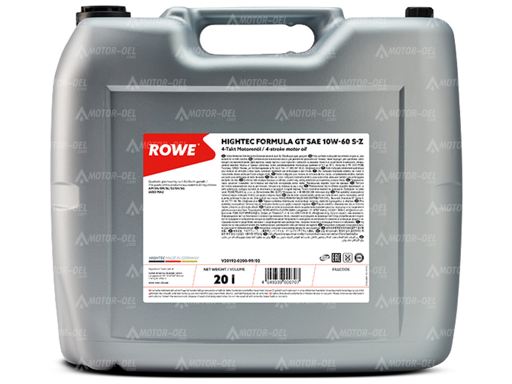 ROWE HIGHTEC FORMULA GT SAE 10W-60 S-Z, 20 Liter, 20192