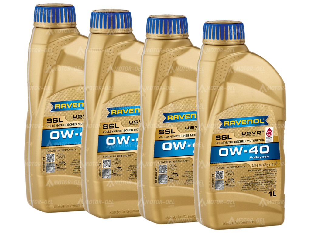 RAVENOL Super Synthetik Öl SSL SAE 0W-40, 4 Liter (4x1L), 1111108