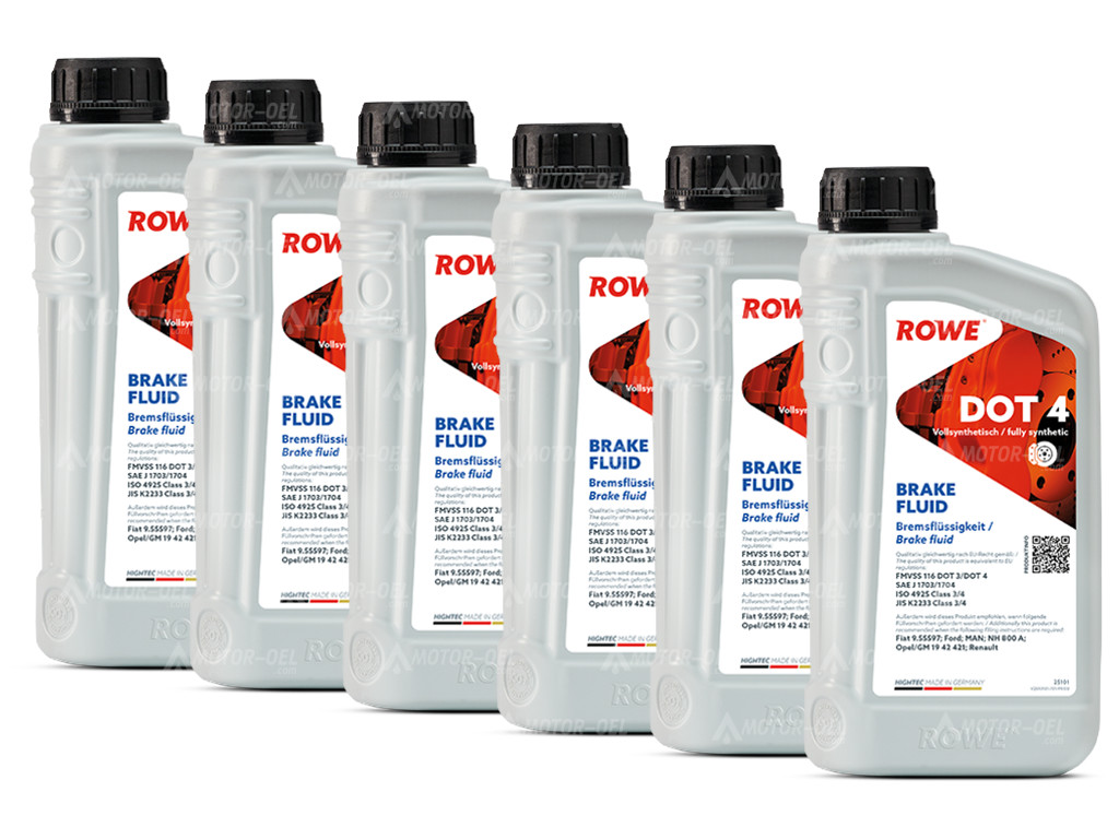 ROWE HIGHTEC BRAKE FLUID DOT 4, 6 Liter (6x1L), 25101 ROWE HIGHTEC BRAKE FLUID DOT 4, 6 Liter (6x1L), 25101