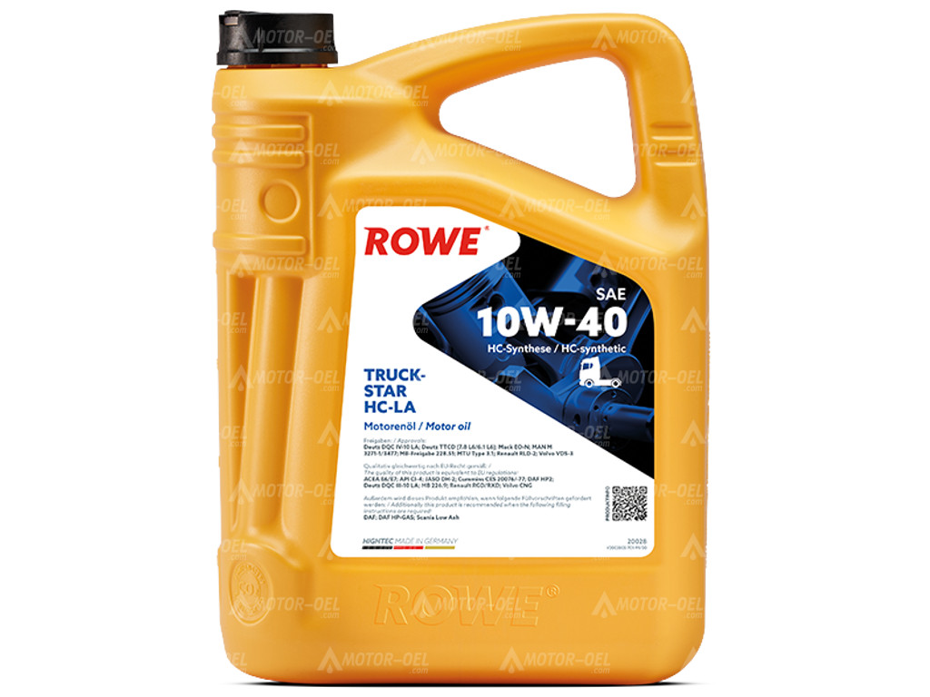 ROWE HIGHTEC TRUCKSTAR SAE 10W-40 HC-LA, 5 Liter, 20028 ROWE HIGHTEC TRUCKSTAR SAE 10W-40 HC-LA, 20 Liter (4x5L), 20028
