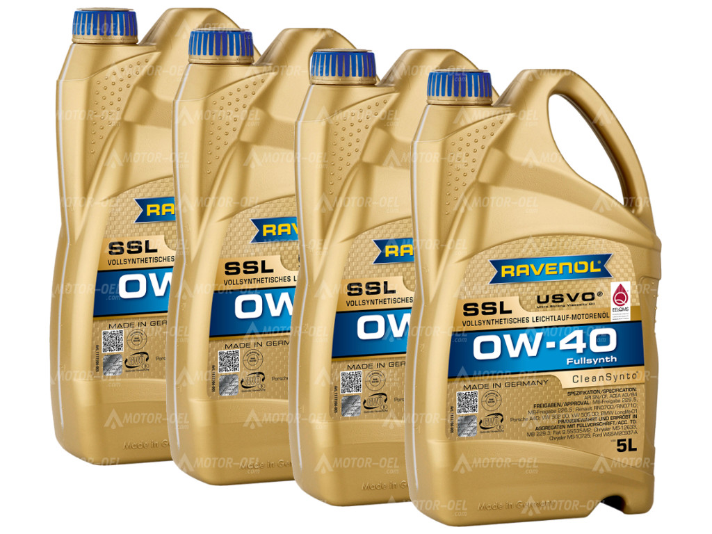 RAVENOL Super Synthetik Öl SSL SAE 0W-40, 20 Liter (4x5L), 1111108