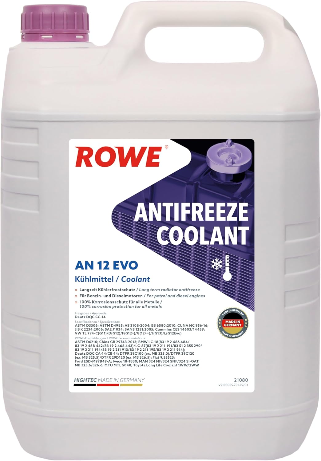 5 Liter ROWE HIGHTEC ANTIFREEZE COOLANT AN 12 EVO, 21080