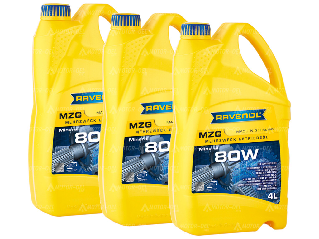 RAVENOL Mehrzweck-Getriebeöl MZG SAE 80 GL-4, 12 Liter (3x4L), 1223101