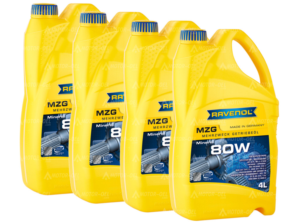RAVENOL Mehrzweck-Getriebeöl MZG SAE 80 GL-4, 16 Liter (4x4L), 1223101 RAVENOL Mehrzweck-Getriebeöl MZG SAE 80 GL-4, 16 Liter (4x4L), 1223101