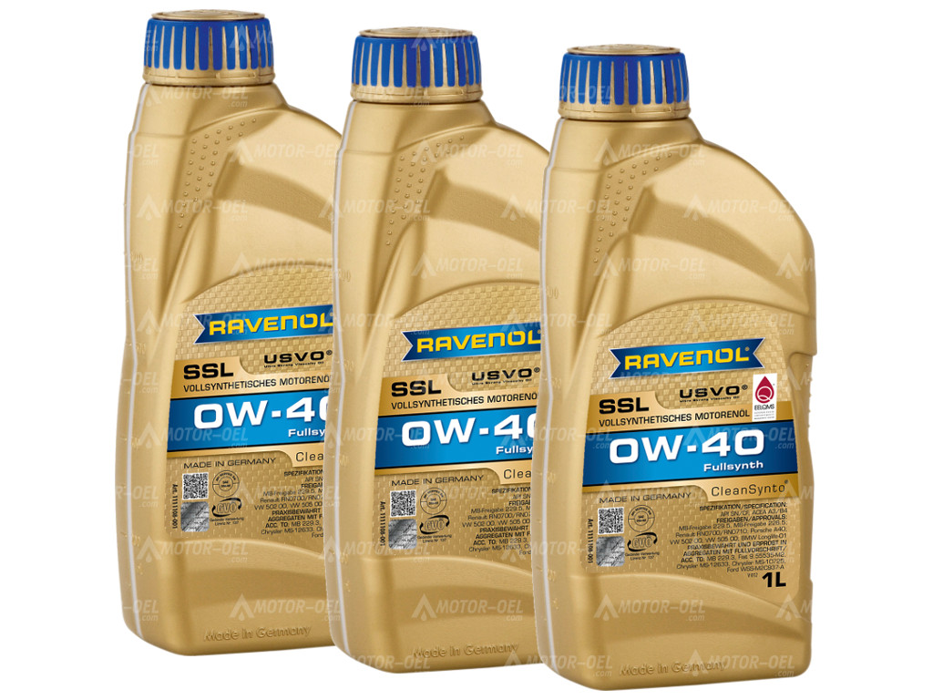 RAVENOL Super Synthetik Öl SSL SAE 0W-40, 3 Liter (3x1L), 1111108