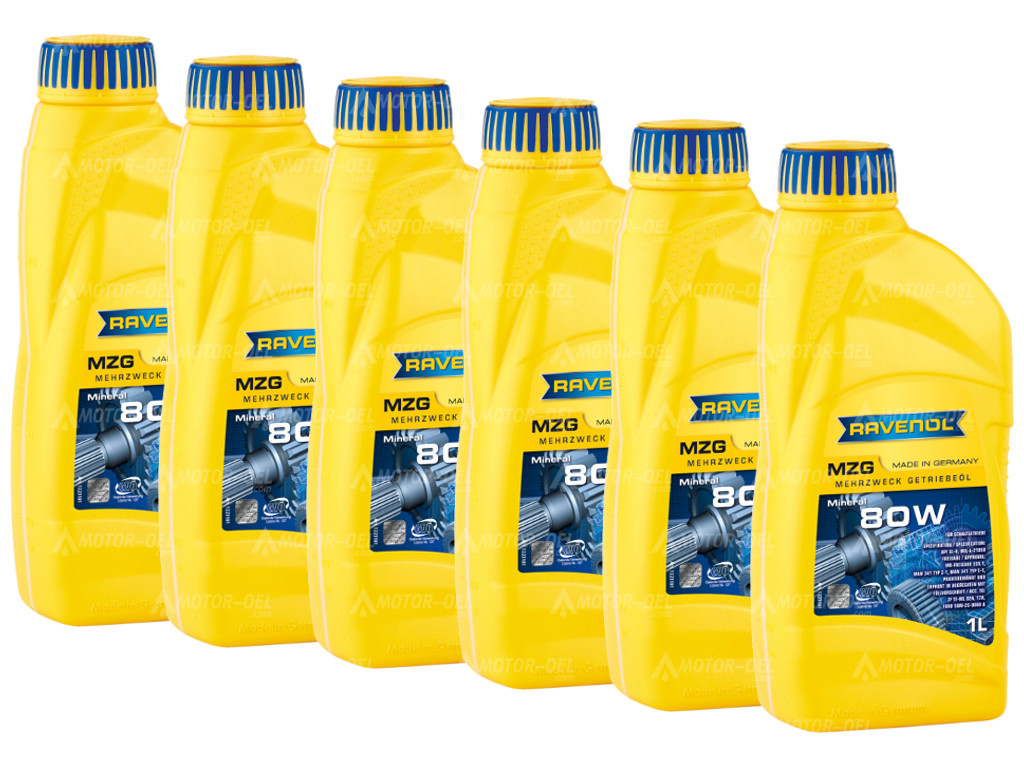 RAVENOL Mehrzweck-Getriebeöl MZG SAE 80 GL-4, 6 Liter (6x1L), 1223101 RAVENOL Mehrzweck-Getriebeöl MZG SAE 80 GL-4, 6 Liter (6x1L), 1223101