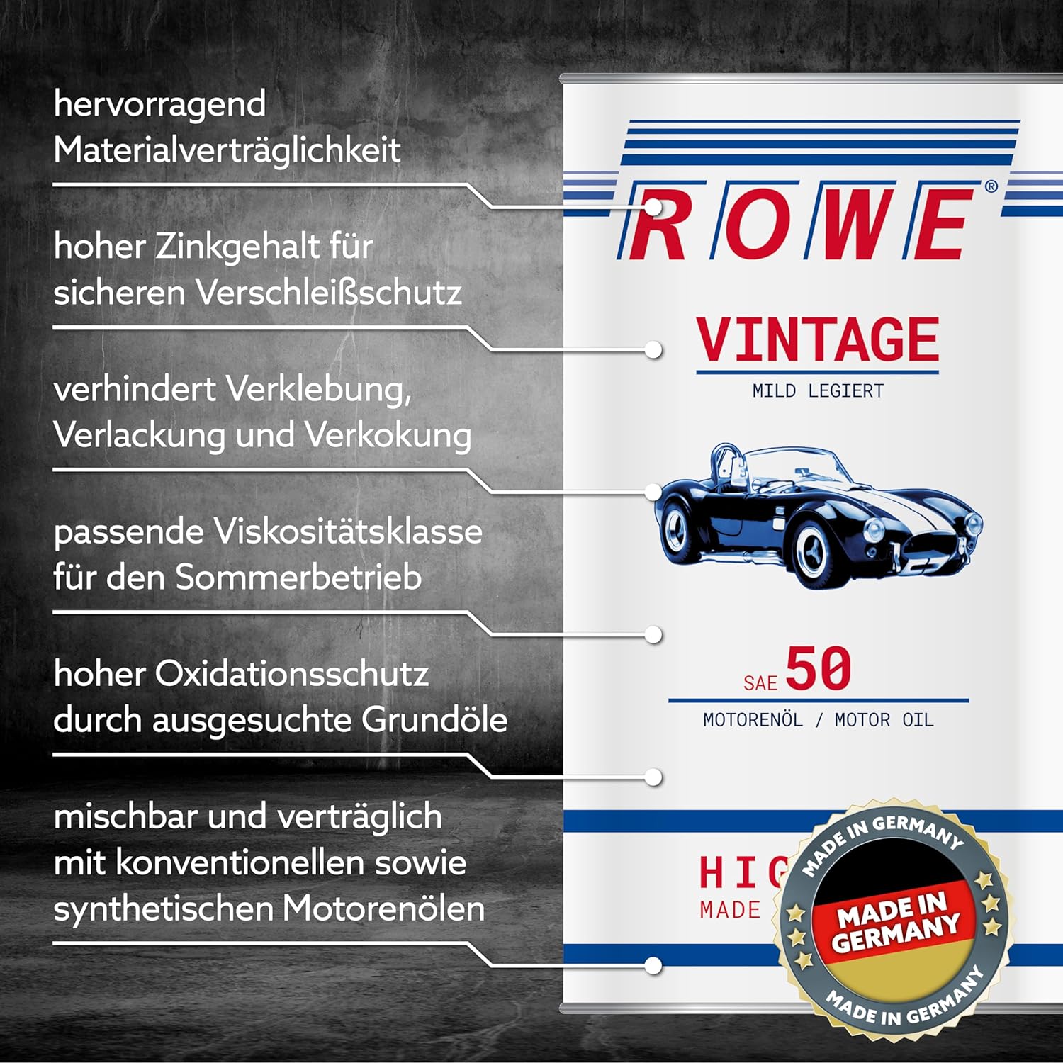 40 Liter (8x5L) ROWE HIGHTEC VINTAGE SAE 20W-50 MILD LEGIERT, 20221