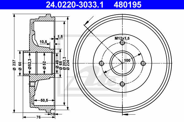 ATE 24.0220-3033.1 Bremstrommel ATE 24.0220-3033.1 Bremstrommel