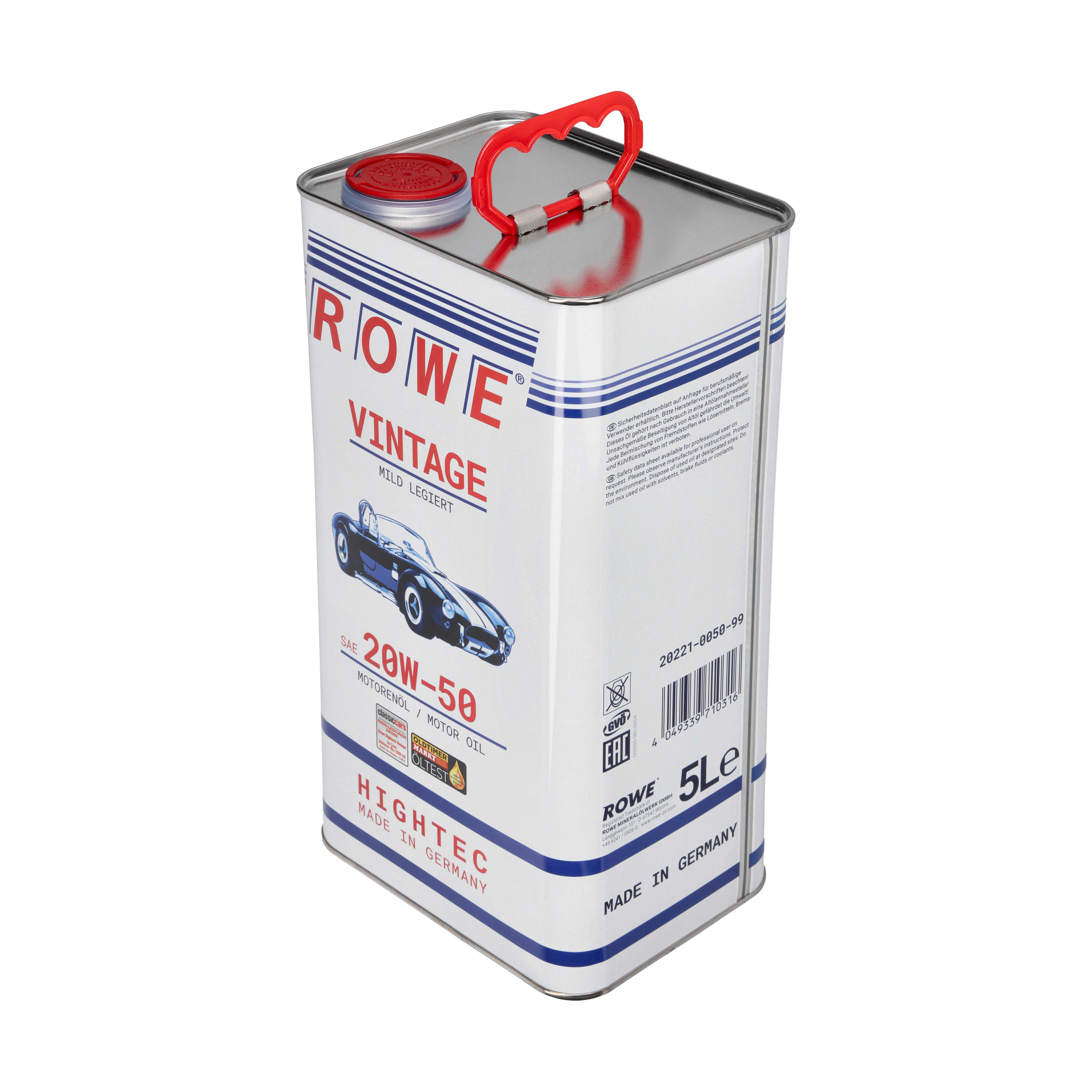 40 Liter (8x5L) ROWE HIGHTEC VINTAGE SAE 20W-50 MILD LEGIERT, 20221